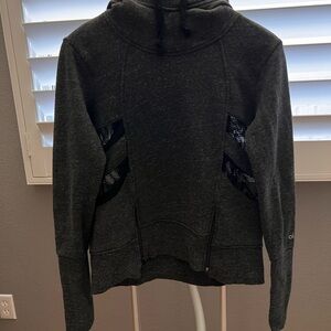 ALO Yoga Charcoal Gray Hoodie with Mesh Accents